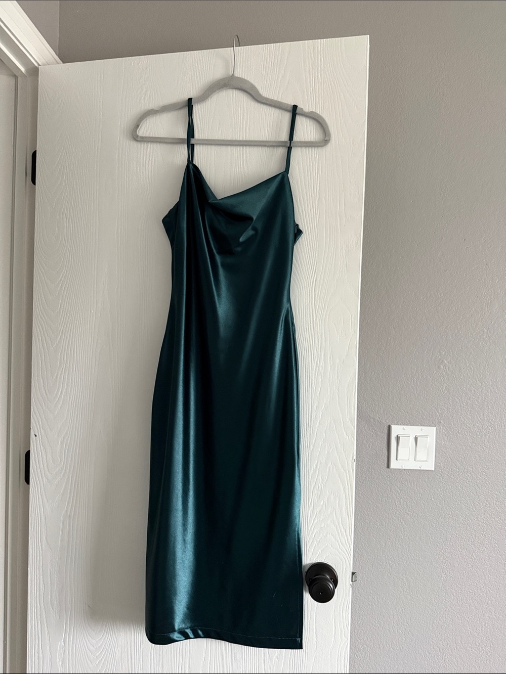 Amazon Satin Cowl Slip Dress in Deep Teal